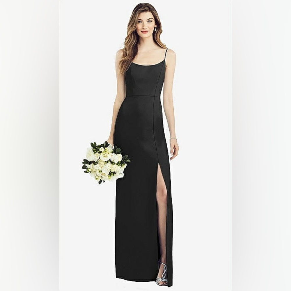 Bridesmaid dress. Black. Floor length with slit. Brand is AFTER SIX · STYLE 6822